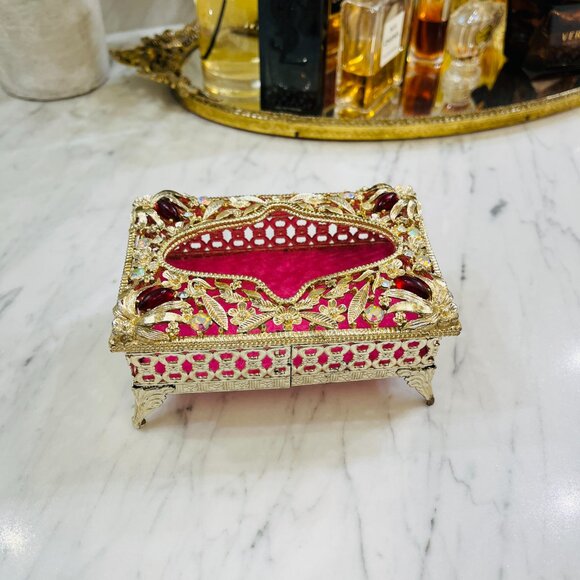 VTG Hollywood Regency small tissue holder with jewels - Picture 13 of 17